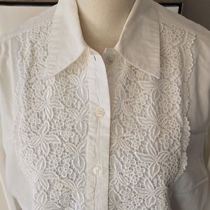 J.G. Hook Vintage Women's 10 Cotton White Lace Embellished Button Blouse